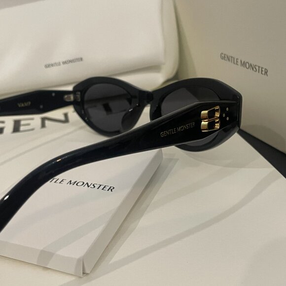 Gentle Monster Black Oval Sunglasses w/ Gold Logo Detail – Like New main image 10